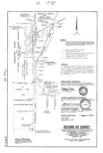 Click to see Record of Survey Book 11, pg. 83 (1993) of Nevada County Recorders Survey Maps Book 11