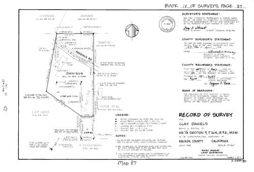 Click to see Record of Survey Book 11, pg. 87 (1993) of Nevada County Recorders Survey Maps Book 11