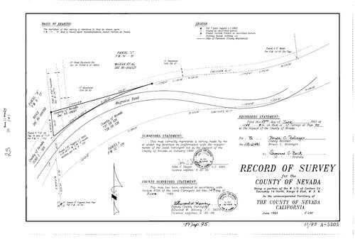 Click to see Record of Survey Book 11, pg. 95 (1993) of Nevada County Recorders Survey Maps Book 11