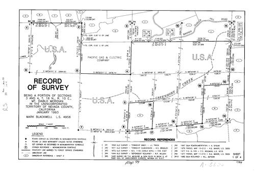 Click to see Record of Survey Book 11, pg. 99 (1993) of Nevada County Recorders Survey Maps Book 11