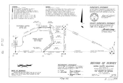 Click to see Record of Survey Book 11, pg. 100 (1993) of Nevada County Recorders Survey Maps Book 11