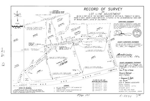 Click to see Record of Survey Book 11, pg. 101 (1993) of Nevada County Recorders Survey Maps Book 11
