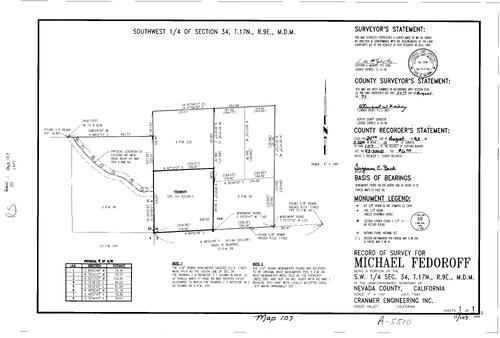 Click to see Record of Survey Book 11, pg. 107 (1993) of Nevada County Recorders Survey Maps Book 11