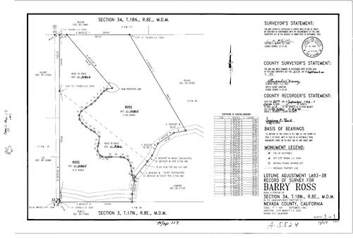 Click to see Record of Survey Book 11, pg. 117 (1993) of Nevada County Recorders Survey Maps Book 11