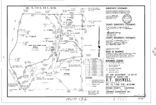 Click to see Record of Survey Book 11, pg. 132 (1993) of Nevada County Recorders Survey Maps Book 11