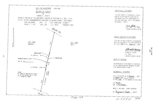 Click to see Record of Survey Book 11, pg. 145 (1994) of Nevada County Recorders Survey Maps Book 11