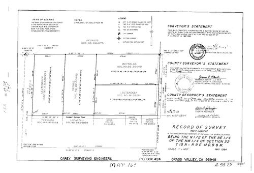 Click to see Record of Survey Book 11, pg. 169 (1994) of Nevada County Recorders Survey Maps Book 11