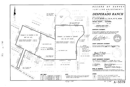 Click to see Record of Survey Book 11, pg. 185 (1994) of Nevada County Recorders Survey Maps Book 11