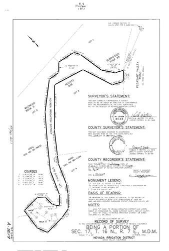 Click to see Record of Survey Book 11, pg. 221 (1995) of Nevada County Recorders Survey Maps Book 11