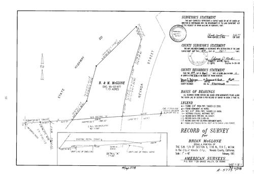 Click to see Record of Survey Book 11, pg. 378 (1997) of Nevada County Recorders Survey Maps Book 11