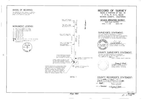 Click to see Record of Survey Book 11, pg. 383 (1997) of Nevada County Recorders Survey Maps Book 11