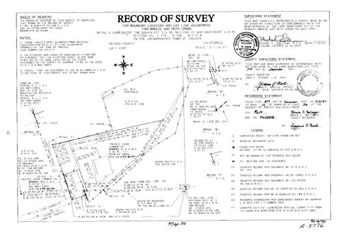 Click to see Record of Survey Book 12, pg. 36 (1997) of Nevada County Recorders Survey Maps Book 12