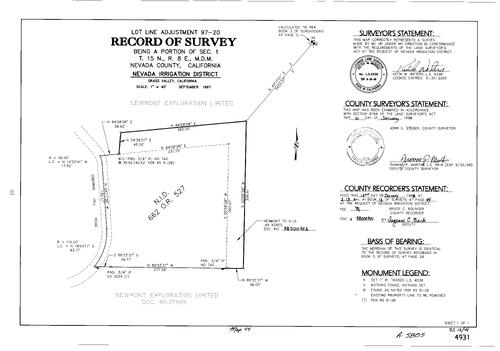 Click to see Record of Survey Book 12, pg. 44 (1998) of Nevada County Recorders Survey Maps Book 12