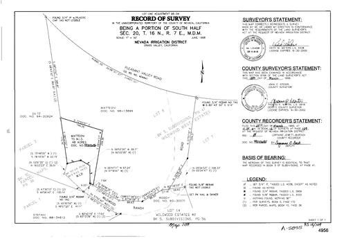 Click to see Record of Survey Book 12, pg. 109 (1999) of Nevada County Recorders Survey Maps Book 12