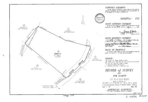 Click to see Record of Survey Book 12, pg. 115 (1999) of Nevada County Recorders Survey Maps Book 12