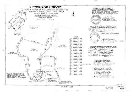 Click to see Record of Survey Book 12, pg. 127 (1999) of Nevada County Recorders Survey Maps Book 12