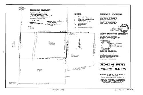 Click to see Record of Survey Book 12, pg. 147 (1999) of Nevada County Recorders Survey Maps Book 12
