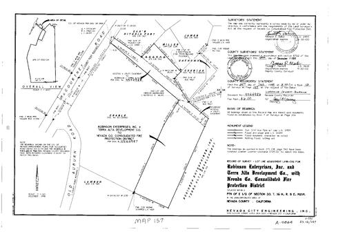 Click to see Record of Survey book 12, pg. 157 (1999) of Nevada County Recorders Survey Maps Book 12