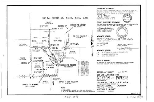 Click to see Record of Survey book 12, pg. 158 (1999) of Nevada County Recorders Survey Maps Book 12