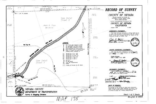 Click to see Record of Survey book 12, pg. 175 (2000) of Nevada County Recorders Survey Maps Book 12