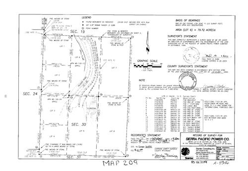 Click to see Record of Survey Book 12, pg. 209 (2000) of Nevada County Recorders Survey Maps Book 12
