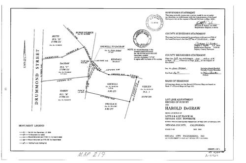 Click to see Record of Survey Book 12, pg. 219 (2000) of Nevada County Recorders Survey Maps Book 12
