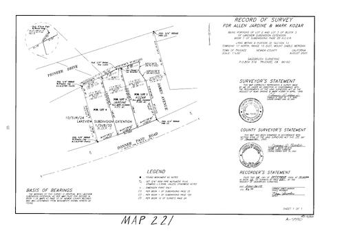 Click to see Record of Survey Book 12, pg. 221 (2000) of Nevada County Recorders Survey Maps Book 12