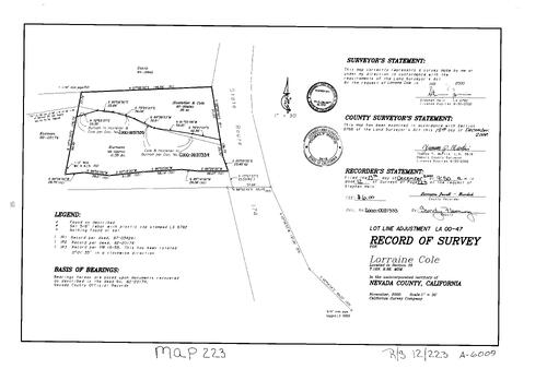 Click to see Record of Survey Book 12, pg. 223 (2000) of Nevada County Recorders Survey Maps Book 12
