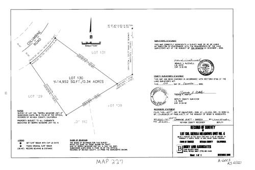 Click to see Record of Survey Book 12, pg. 227 (2000) of Nevada County Recorders Survey Maps Book 12