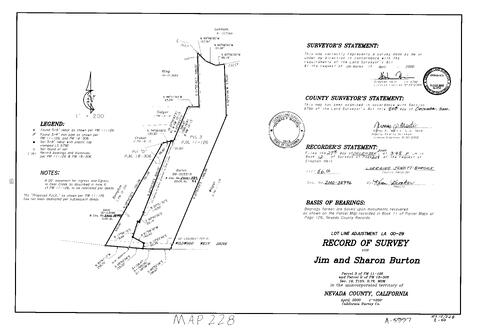Click to see Record of Survey Book 12, pg. 228 (2000) of Nevada County Recorders Survey Maps Book 12