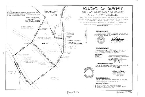 Click to see Record of Survey Book 12, pg. 253 (2001) of Nevada County Recorders Survey Maps Book 12
