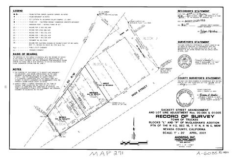 Click to see Record of Survey Book 12, pg. 271 (2001) of Nevada County Recorders Survey Maps Book 12