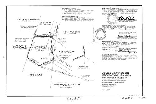 Click to see Record of Survey Book 12, pg. 274 (2001) of Nevada County Recorders Survey Maps Book 12