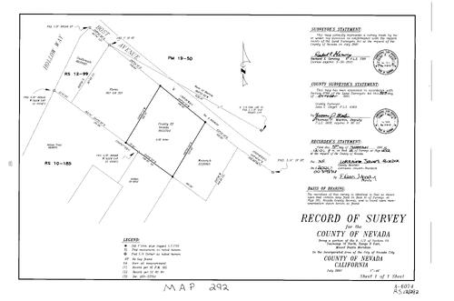 Click to see Record of Survey Book 12, pg. 292 (2001) of Nevada County Recorders Survey Maps Book 12