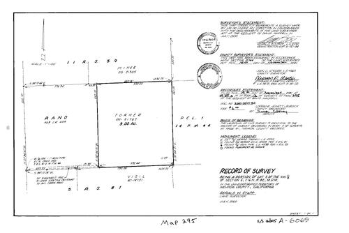 Click to see Record of Survey Book 12, pg. 295 (2001) of Nevada County Recorders Survey Maps Book 12