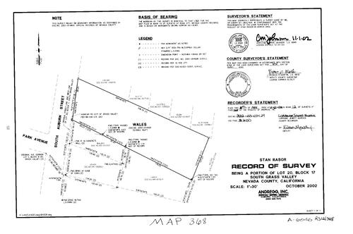 Click to see Record of Survey Book 12, pg. 368 (2002) of Nevada County Recorders Survey Maps Book 12