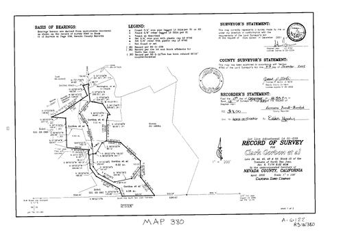 Click to see Record of Survey Book 12, pg. 380 (2002) of Nevada County Recorders Survey Maps Book 12