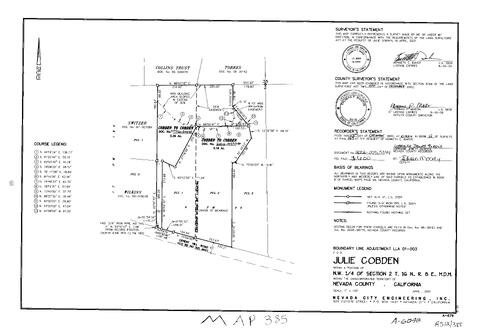 Click to see Record of Survey Book 12, pg. 385 (2002) of Nevada County Recorders Survey Maps Book 12