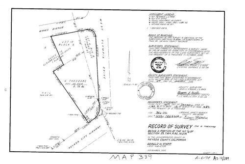 Click to see Record of Survey Book 12, pg. 389 (2003) of Nevada County Recorders Survey Maps Book 12
