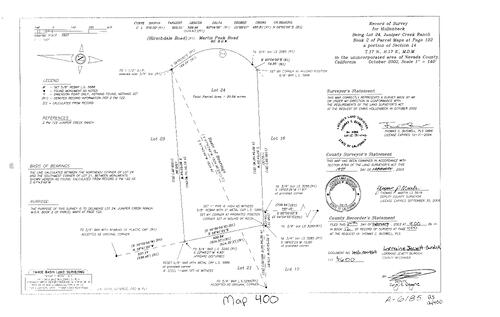 Click to see Record of Survey Book 12, pg. 400 (2003) of Nevada County Recorders Survey Maps Book 12