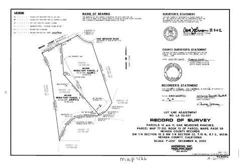 Click to see Record of Survey Book 12, pg. 426 (2003) of Nevada County Recorders Survey Maps Book 12