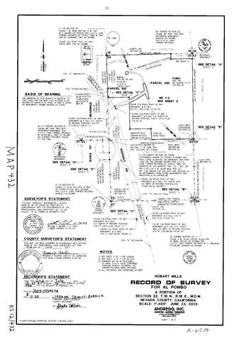 Click to see Record of Survey Book 12, pg. 432 (2003) of Nevada County Recorders Survey Maps Book 12