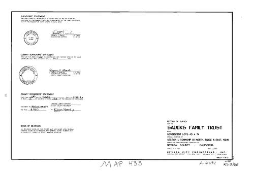 Click to see Record of Survey Book 12, pg. 435 (2003) of Nevada County Recorders Survey Maps Book 12