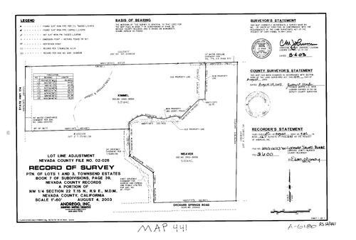 Click to see Record of Survey Book 12, pg. 441 (2003) of Nevada County Recorders Survey Maps Book 12
