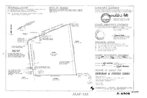 Click to see Record of Survey Book 12, pg. 533 (2004) of Nevada County Recorders Survey Maps Book 12