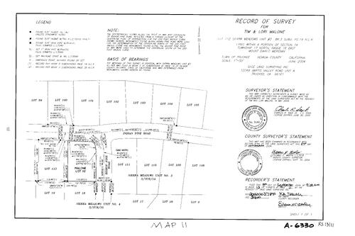 Click to see Record of Survey Book 13, pg. 11 (2004) of Nevada County Recorders Survey Maps Book 13