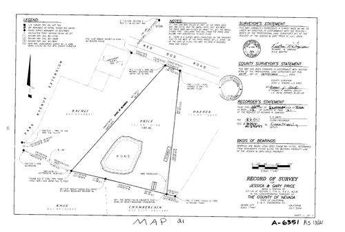 Click to see Record of Survey Book 13, pg. 21 (2004) of Nevada County Recorders Survey Maps Book 13