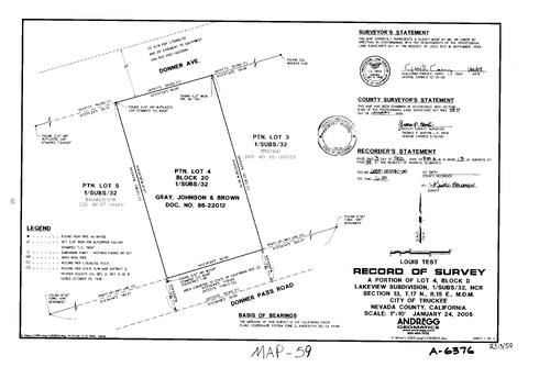 Click to see Record of Survey Book 13, pg. 59 (2005) of Nevada County Recorders Survey Maps Book 13