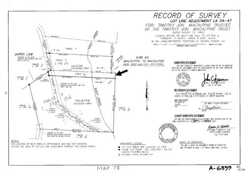 Click to see Record of Survey Book 13, pg. 78 (2005) of Nevada County Recorders Survey Maps Book 13