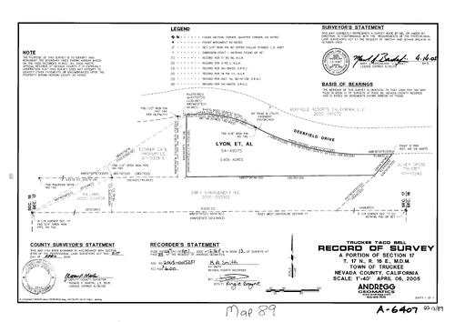 Click to see Record of Survey Book 13, pg. 89 (2005) of Nevada County Recorders Survey Maps Book 13